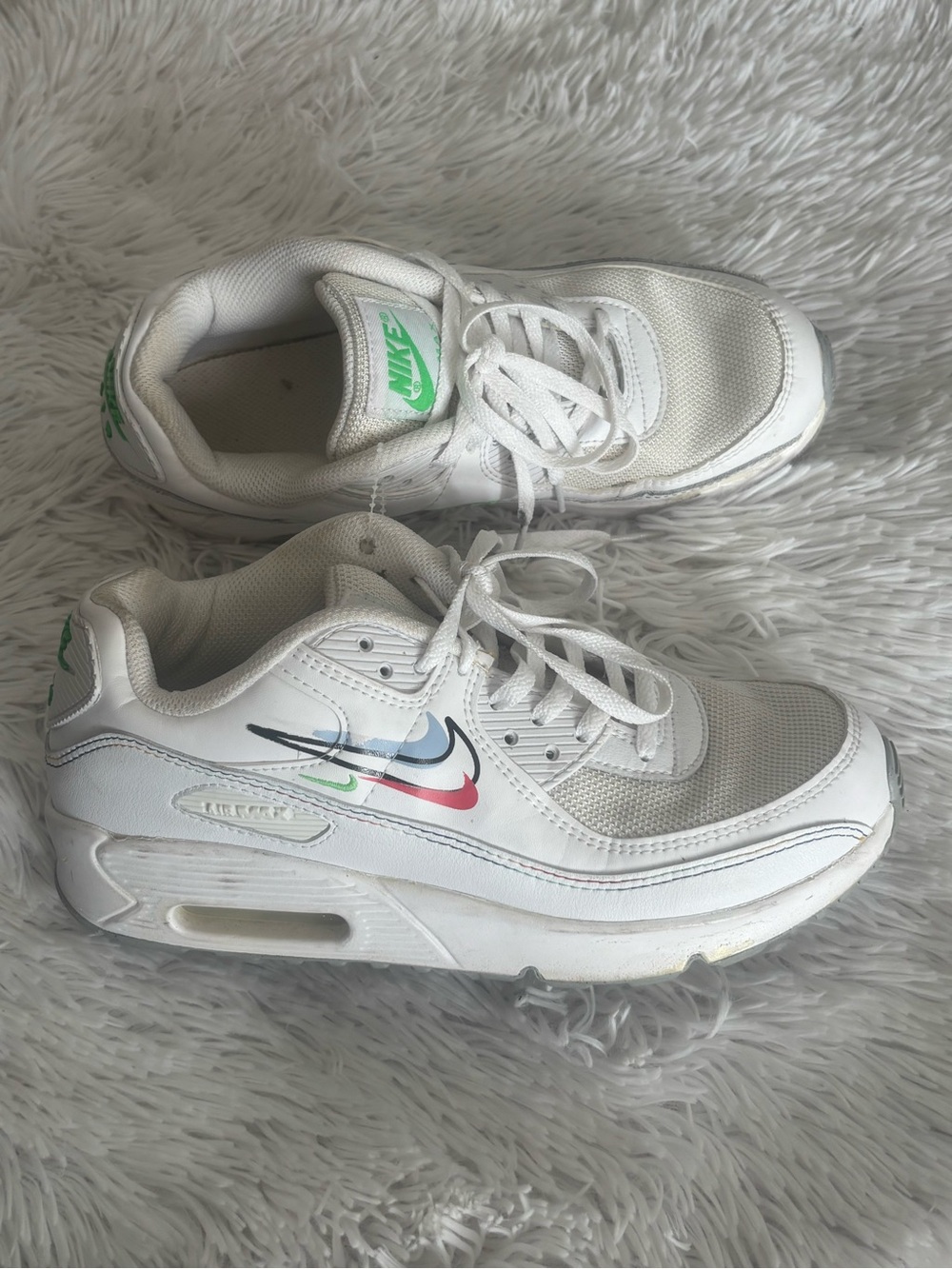 Nike White Women's Retro Air Max-Style Sneakers with Multicolor Swoosh